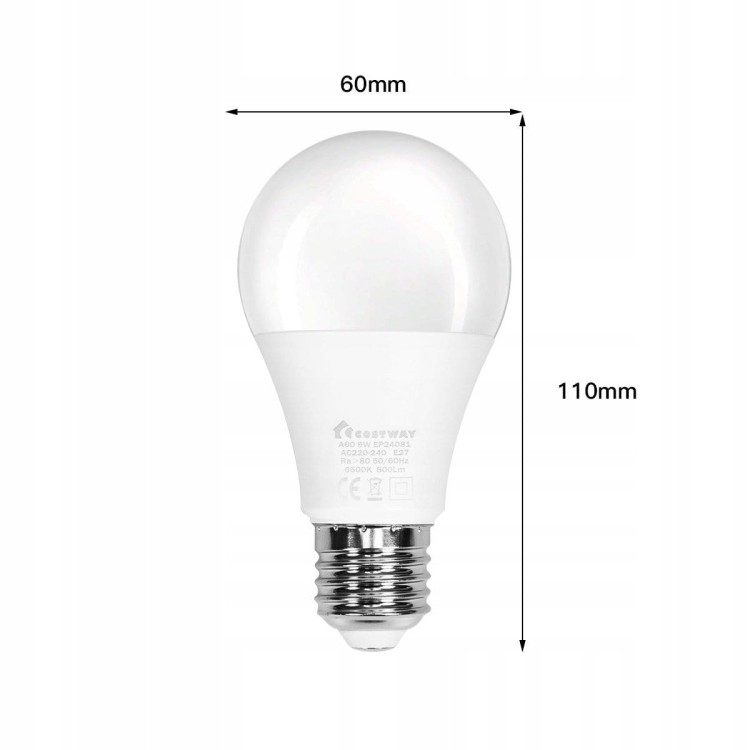 Żarówki led 9w e27 6500k 90lm zestaw 12 szt