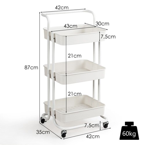 Wózek organizer na kółkach z 3 półkami