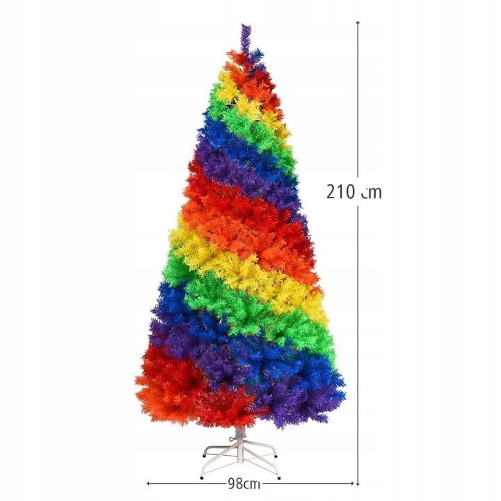 Sztuczna choinka świąteczna tęczowa 210cm