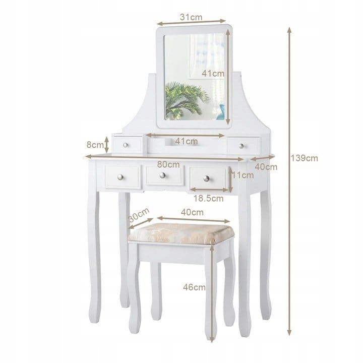 Toaletka kosmetyczna z lustrem i taboretem